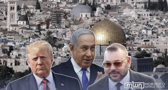 King Mohammed VI of Morocco, US President Donald Trump and Israeli President Benyamin Netanyahu