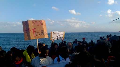 Tarajal border (Ceuta 2017) – People march in remembrance of the tragic murder of 14 migrants in 2014. As they were trying to cross illegally to the Spanish enclave, the Spanish Guardia civil fired anti-riot material against them causing many to drown in the sea. © Saâdia Dinia 2017.