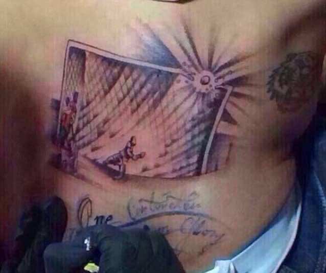 Chile’s Mauricio Pinilla makes a tattoo of his last-minute chance against Brazil