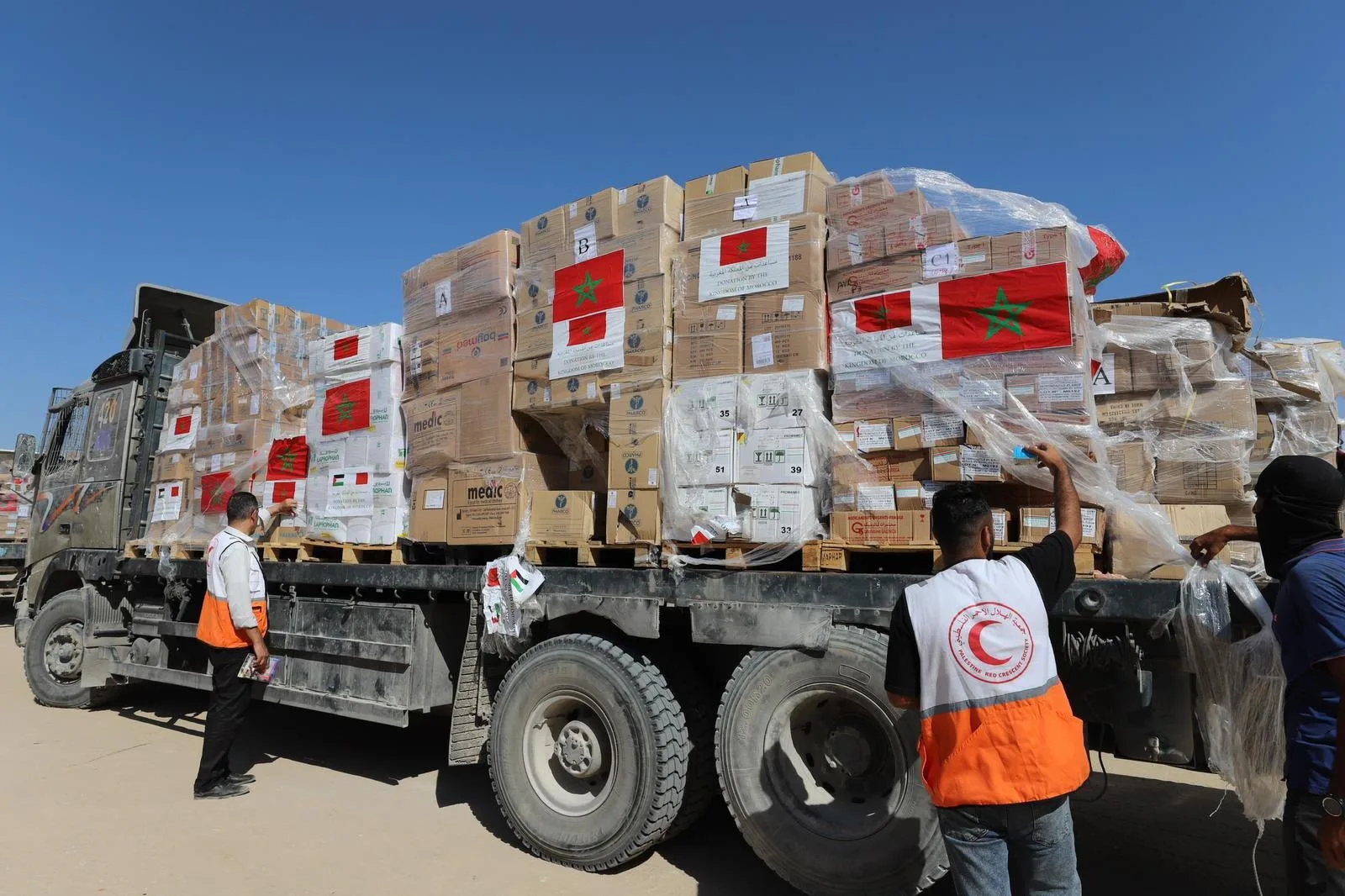Palestine Red Crescent: Six Trucks of Moroccan Medical Aid Enter Southern Gaza