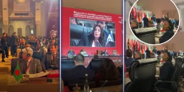 Multiple delegations exit during Israeli minister's speech at Morocco Road Safety Conference.