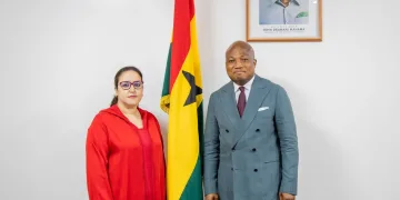 Ghana’s Minister for Foreign Affairs, Samuel Okudzeto Ablakwa and Morocco’s Ambassador to Ghana, Imane Ouaadil.