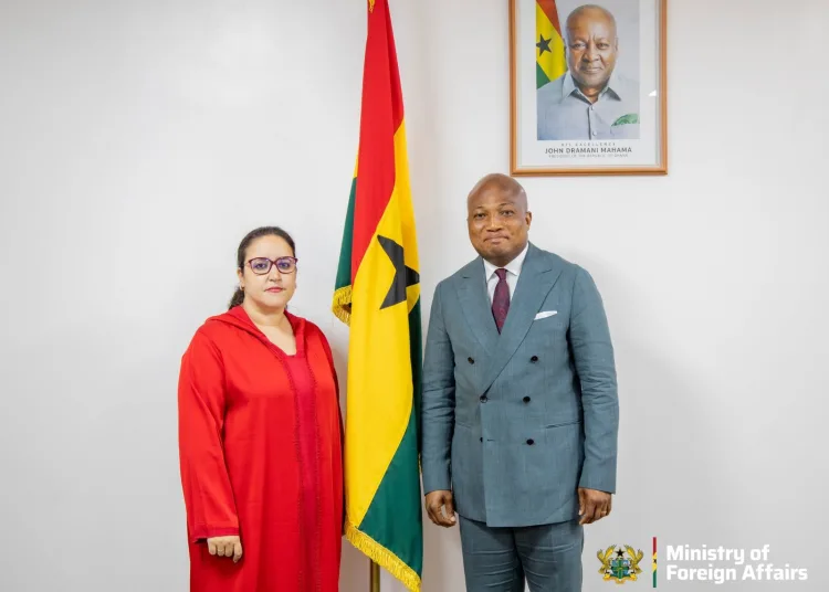 Ghana’s Minister for Foreign Affairs, Samuel Okudzeto Ablakwa and Morocco’s Ambassador to Ghana, Imane Ouaadil.