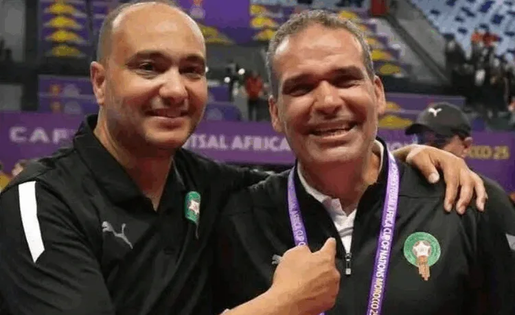Morocco women’s futsal coach Adil Sayeh (on the left) dedicated his team’s dramatic Africa Cup of Nations title win to Hicham Dguig (on the right), following their 3-2 comeback victory over Tanzania in Rabat.