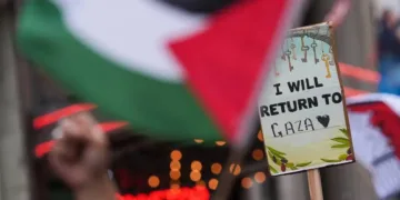 Pro-Palestinian demonstrators march during a rally in Toronto, Ontario on May 11, 2024. [Mert Alper Dervış – Anadolu Agency]