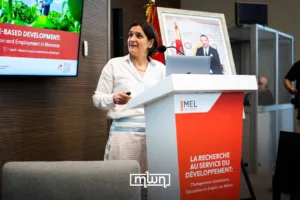 Keynote speaker Esther Duflo, Nobel Prize-winning economist, MIT professor, and co-founder of the Jameel Poverty Action Lab (J-PAL)
