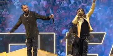 French Montana (on the left) joins Swan Lee for the opening ceremony of the Club World Cup.