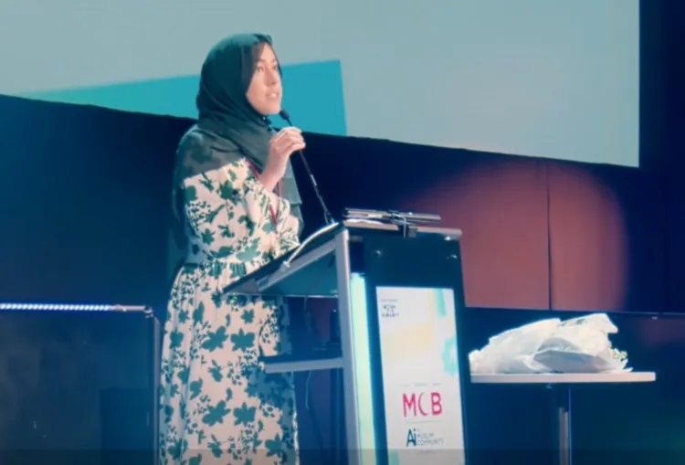 Ibtihal Aboussad peaking last week at the Muslim Council of Britain