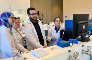 Researcher Houcine Almaataouy and his team doing lab work
