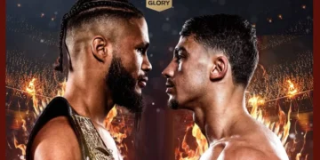 Mehdi Ait El Hadj (on the right) will challenge Dutch fighter Chico Kwasi for the Glory welterweight title at Glory 103