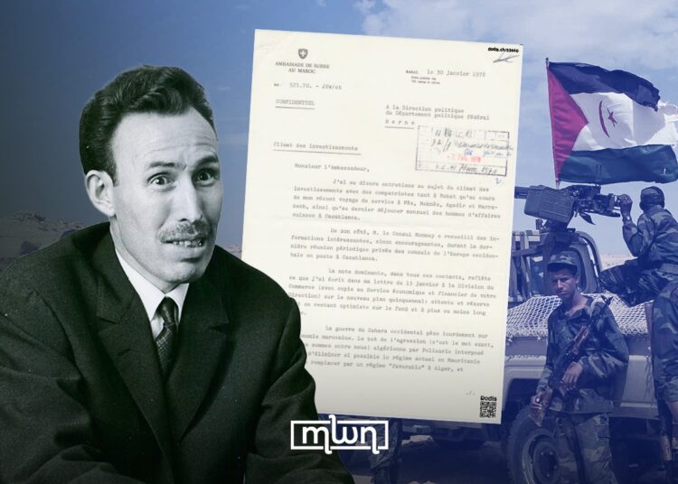 Confidential Swiss diplomatic correspondence from January 1978 describing Algeria’s “aggression through the Polisario” and its strategy to destabilize Mauritania while suffocating Morocco’s economy.