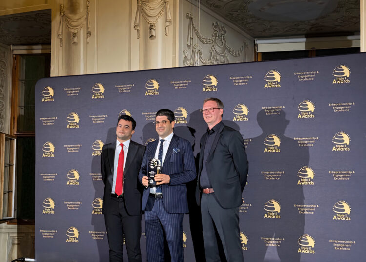 The Triple E Award was received by Abdelhak Azzouzi, Chair President, and Tayeb Ouazzani Chahdi, Director of Audit and Quality Assurance, at Prague Castle.