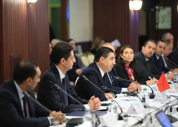 Moroccan Foreign minister Nasser Bourita speaking at the Morocco-Russia Joint Committee