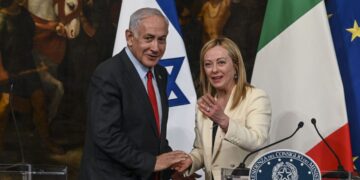 Italian Prime Minister Giorgia Meloni and Israeli Prime Minister Benjamin Netanyahu.