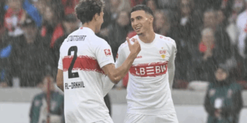 Bilal El Khannouss scores the only goal of the game for Stuttgart against Heidenheim.