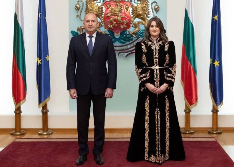 Asma Babouche, Algeria’s Ambassador to Bulgaria, wearing the traditional Moroccan caftan while presenting her credentials in Bulgaria