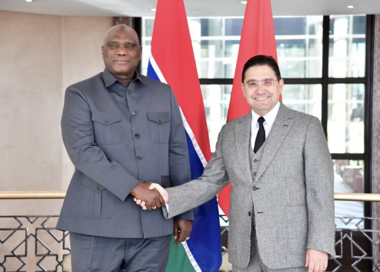 Moroccan Foreign Minister Nasser Bourita and Gambian Foreign Affairs Minister Sering Modou Njie.