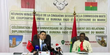 Morocco’s Foreign Minister Nasser Bourita and Burkina Faso’s Foreign Minister Karamoko Jean Marie Traoré.