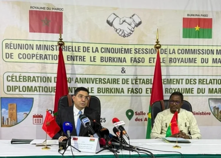 Morocco’s Foreign Minister Nasser Bourita and Burkina Faso’s Foreign Minister Karamoko Jean Marie Traoré.