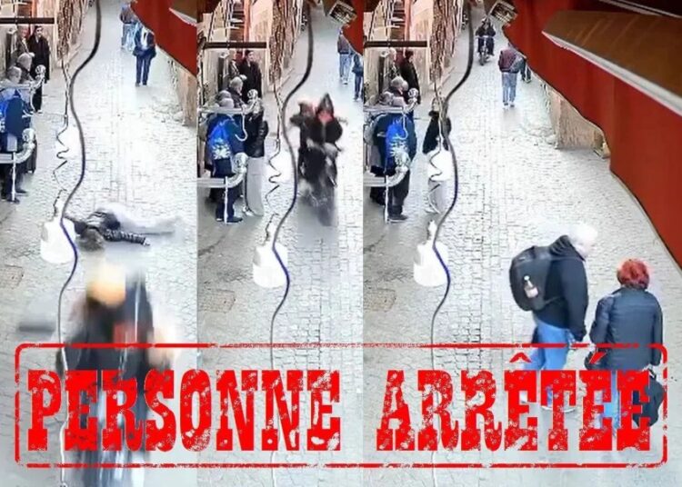 The footage shows the woman, who appeared to be elderly, standing with her bag worn across her body. As the motorcycle passed by at high speed, the two riders violently snatched the bag, pulling her forward and causing her to fall hard to the ground.