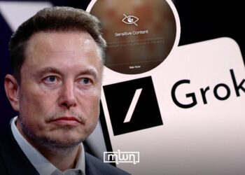 Elon Musk pictured alongside X’s Grok AI