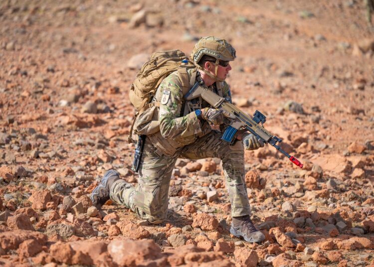 Prince Gabriel of Belgium during his final winter training camp at Belgium’s Royal Military Academy in Morocco’s desert region near Errachidia. Credit: ERM/KMS – Laszlo Reylandt