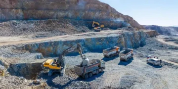 Boumadine is a large mineral deposit containing gold, silver, lead, copper, and zinc, located in the Proterozoic Ougnat area of the Anti-Atlas Mountains.