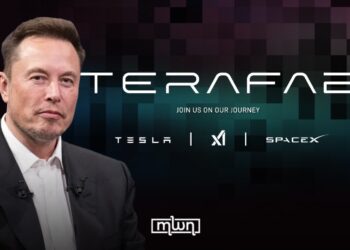 Elon Musk pictured next to TERAFAB