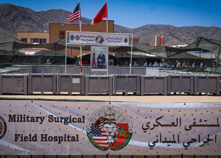 The medical-surgical field hospital, set up in the Al Fayd territorial community, brings together around 160 medical and paramedical personnel from Morocco’s Royal Armed Forces (FAR) alongside approximately 90 American counterparts.
