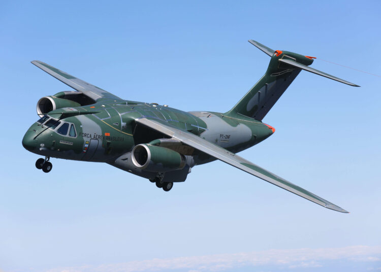KC-390 Millennium military transport aircraft manufactured by Brazilian aerospace firm Embraer.