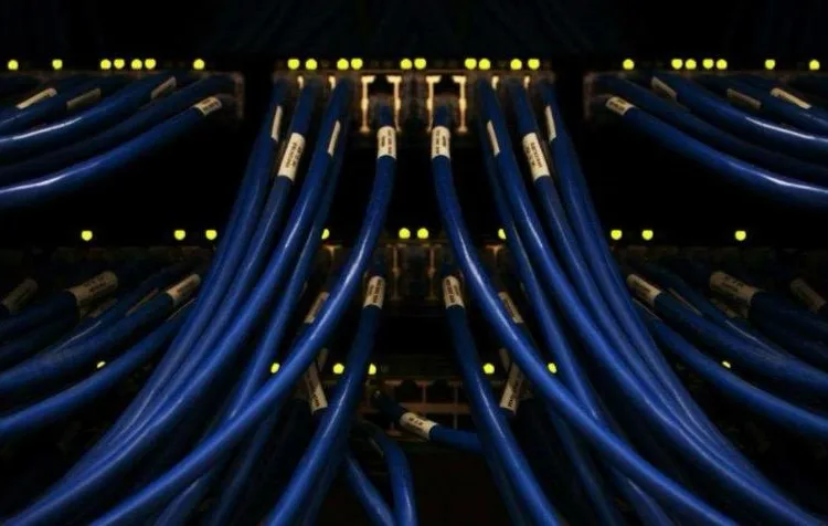 Data cables connected on network switches in a computer server room. Scott Rodgerson on Unsplash.