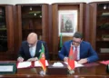 Moroccan Minister of Transport and Logistics Abdessamad Kayouh and Portuguese Minister of Infrastructure and Housing Miguel Pinto Luz.