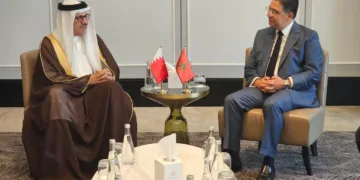Bahraini Foreign Minister Abdullatif bin Rashid Al Zayani and Moroccan Foreign Minister Nasser Bourita