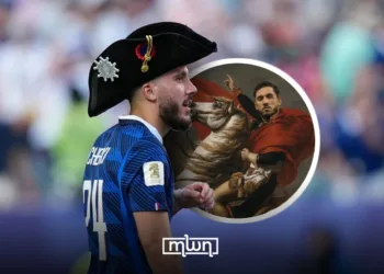 Algerian-descended Rayan Cherki wore a Napoleonic bicorne after France’s win; later, he posted an edited portrait of himself as Napoleon.
