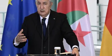 Algeria’s President Abdelmadjid Tebboune addresses a joint press conference with the German Chancellor (not in picture) at the Chancellery in Berlin, Germany, on July 16, 2026. (Photo by John MACDOUGALL / AFP via Getty Images)