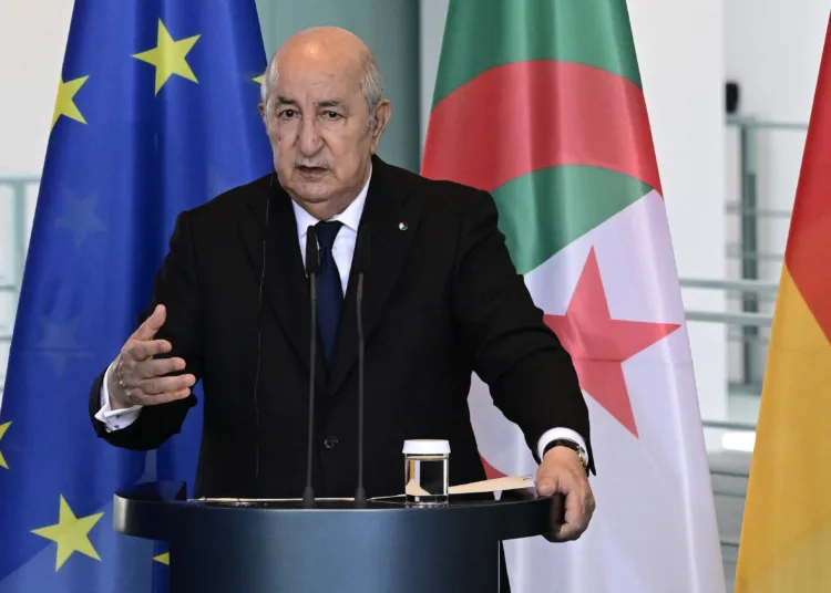 Algeria’s President Abdelmadjid Tebboune addresses a joint press conference with the German Chancellor (not in picture) at the Chancellery in Berlin, Germany, on July 16, 2026. (Photo by John MACDOUGALL / AFP via Getty Images)