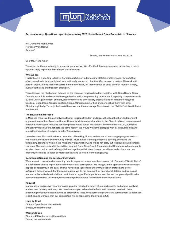 Open Doors statement to Morocco World News.