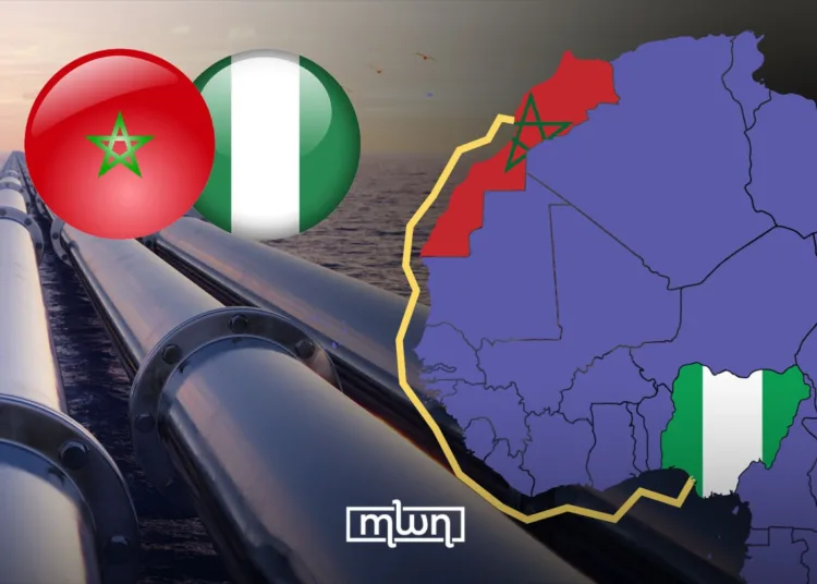 The pipeline is a roughly 6,800-kilometer line carrying Nigerian gas up the West African coast to Morocco, then toward Europe.