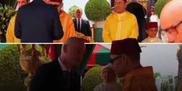 FIFA President Gianni Infantino greeted King Mohammed VI on Thursday during the official reception marking Morocco’s Throne Day celebrations.