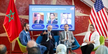 EducationUSA alumni, business leaders, and academic partners attend a networking event in Casablanca.