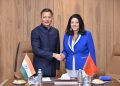 Minister Delegate in charge of Digital Transition and Administration Reform, Amal El Fallah Seghrouchni, and India’s Minister of State for Commerce and Industry and Electronics and Information Technology, Jitin Prasada.