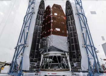 Teams ready NASA's Nancy Grace Roman Space Telescope to be encapsulated for launch. Sydney Rohde (Rocz)/NASA
