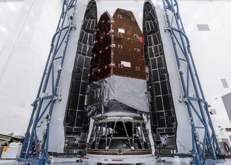 Teams ready NASA's Nancy Grace Roman Space Telescope to be encapsulated for launch. Sydney Rohde (Rocz)/NASA