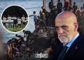 La Liga President Javier Tebas, pictured against the backdrop of the late-July mass migrant crossing into the Spanish-occupied enclave of Ceuta. (Designed by MWN team)