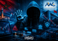 A graphic depicting cybersecurity risks in Morocco’s financial sector, featuring a hooded hacker, stock market data, digital security icons, the Moroccan flag, and the Moroccan Capital Market Authority (AMMC), by MWN Design Team.