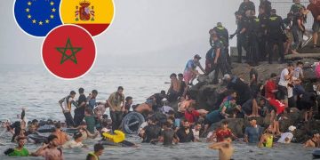 Migrants attempt a mass crossing into the Spanish-occupied enclave of Ceuta in late July. (Designed by MWN team)