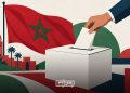 Illustration showing a voter casting a ballot in Morocco, with the Moroccan flag and Marrakech landmarks in the background, symbolizing the country’s legislative elections. (Designed by MWN team)