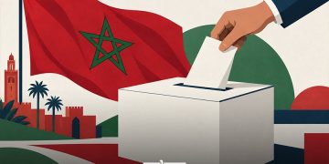 Illustration showing a voter casting a ballot in Morocco, with the Moroccan flag and Marrakech landmarks in the background, symbolizing the country’s legislative elections. (Designed by MWN team)