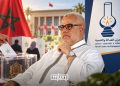 PJD leader Abdelilah Benkirane pictured alongside Moroccan election imagery and the party’s logo. (Designed by MWN team)
