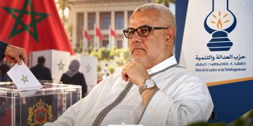 PJD leader Abdelilah Benkirane pictured alongside Moroccan election imagery and the party’s logo. (Designed by MWN team)